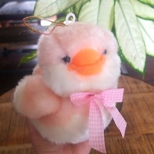 Pink Baby Chick with Gingham Ribbon Bow with Squeaky Sound